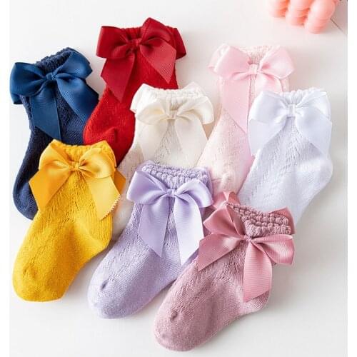 Summer Spring Newborn Cotton Baby Girls Socks Bow Loose Mouth Mesh Princess Style Kids Children Socks Toddler Sock For Baby