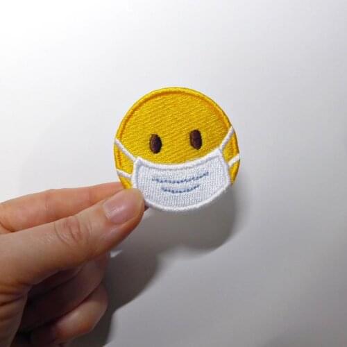 Face with Medical Mask Embroidered Patch Iron on Cute Cartoon Patches for Clothing Hats Fashion Applique DIY Free Shipping