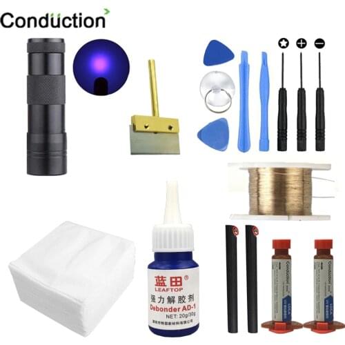 LOCA tp-2500 UV Glue 5ml + UV curing light+Uv Glue Remover +Cut Wire+clean clothes+clean knife+pry tool For iphone LCD Repair