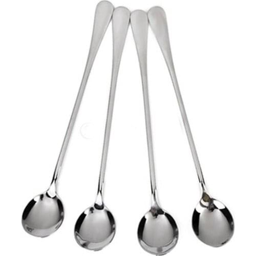 4 Pcs Stainless Steel Spoon Coffee Honey Ice Cream Dessert Tea Spoons New Long Handle For Kitchen Accessories Tool High Quality