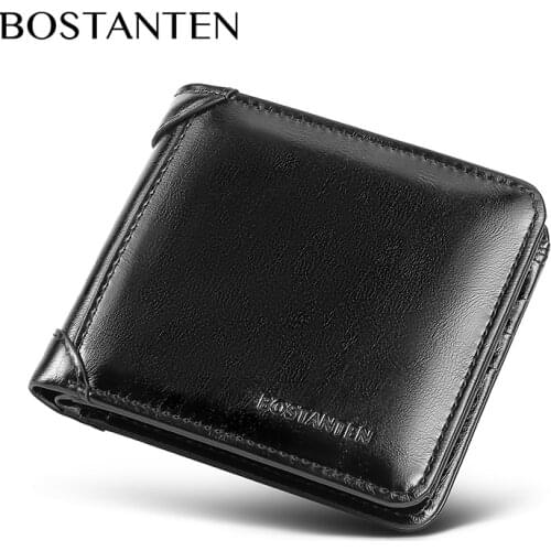 Bostanten Mens Wax Oil Leather Wallet New Fashion Business Casual Wallet With Gift Box