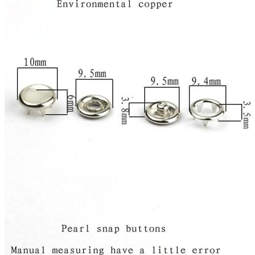 Pearl Buttons Sets Silver Tone No Sew Open Ring Snap Press Fastener Buttons 10mm 50set