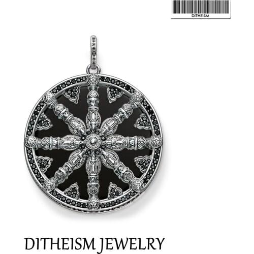 Pendant Karma Wheel Onyx 925 Sterling Silver With Black Stones Fit Necklace Brand New Fine Fine Jewelry Vintage Bijoux Gift