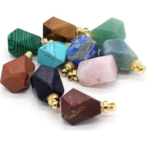 Natural Stone Pendants Lapis lazuli Perfume Bottle Malachite Crystal for Fashion Necklace Jewelry Making Women Gift