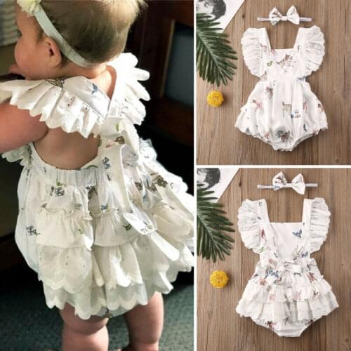 Pudcoco 2020 New Fashion 0-24 Months Baby Girl Clothes Lace White Bodysuit Outfit 2PCS