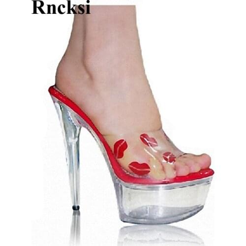Rncksi New Women Night Club Pole DanceTransparent Platform 15cm High Heel Slippers Slippers Sexy High Heel Wedding Shoes