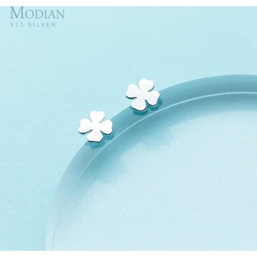 Modian Minimalism Four Clover Simple Stud Earrings Charm 925 Sterling Silver Earings For Women Girl Kids Jewelry Gifts