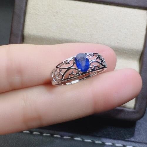 Shilovem 925 silver sterling real natural sapphire Rings fine Jewelry wedding bands new gift open ring 4*6mm jcj0406811agl