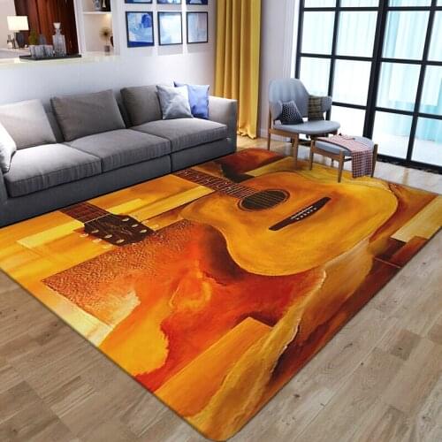Modern Living Room Floor Bedroom Sofa Carpet Decor Hallway Bath Anti-Slip Rugs Childrens Tatami Ink painting guitar Printed Mat