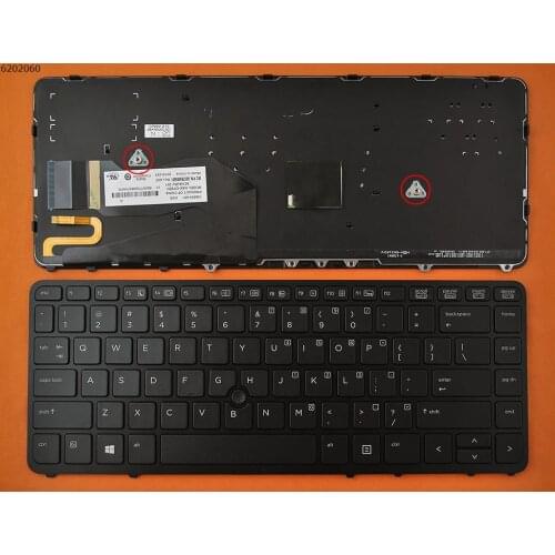 US New Replacement Keyboard for HP EliteBook 840 G1 850 G1 840 G2 850 G2 Laptop Black Frame Black Key with Backlit & Pointer