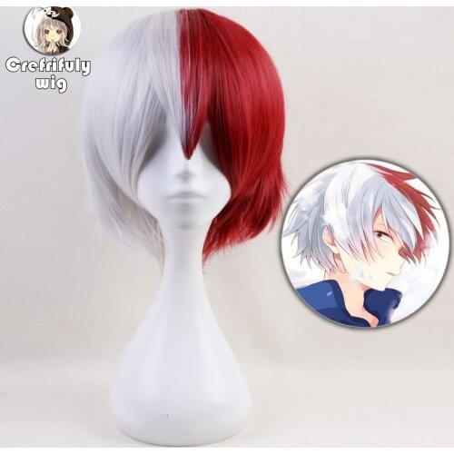 Anime My Hero Academia Todoroki Shoto White And Red Ombre Hair Heat Resistant Synthetic Short Cosplay Costume Wig + Free Wig Cap