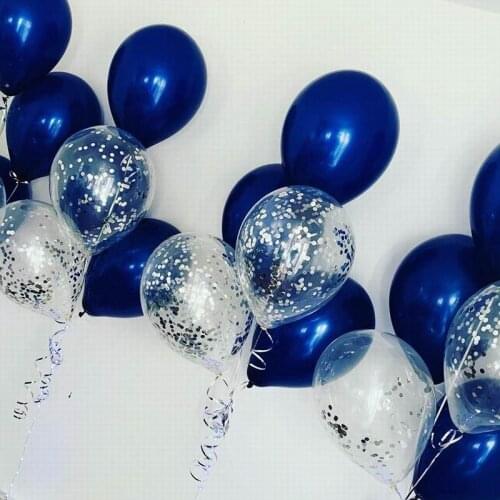 10pcs/lot 12inch Silver Confetti Balloon Mixed Luminous Blue Latex Balloon For Marriage Birthday Party Wedding Decor Supplies
