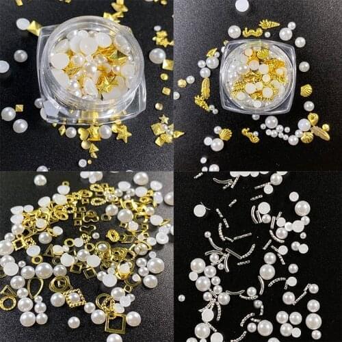 1 Box 14.2g AB Pearly Decoration Crystal for Nail Decorations DIY Nail Art Silver Mini Caviar Beads Pearly Rhinestones For Nails