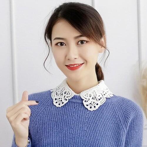 Women Chiffon Embroidered False Collar Woman Half Shirt Blouse Detachable Bib Lace Collar Shirt Fake Collar for Women