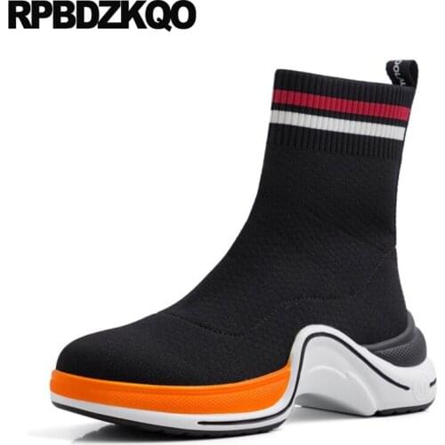 Shoes Wedge Casual Muffin Harajuku Short Flatform Sock Platform Lycra Fur Autumn Knit Slip On Women Ankle Boots 2021 Round Toe