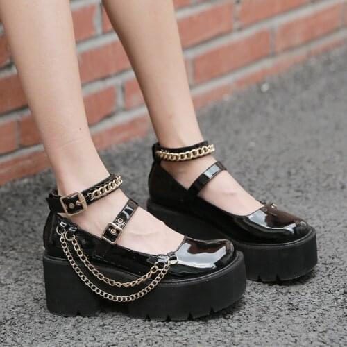 One Word Buckle Ladies Shoes Spring And Summer New Fashion All-Match Thick-Soled Korean Small Leather Shoes