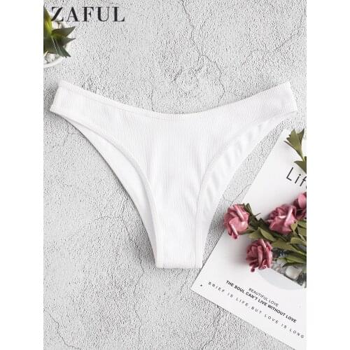 ZAFUL Textured Ribbed High Cut Women Bikini Bottom Solid Swimming Bathing Suit Brief One Piece Shorts Summer Beach Sexy Swimsuit