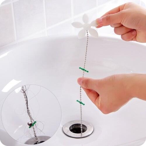 1pcs Sewer Hair Cleaner Flower Chain Kitchen Sink Cleaning Hook Strip Bathroom Anti-blocking Dredge