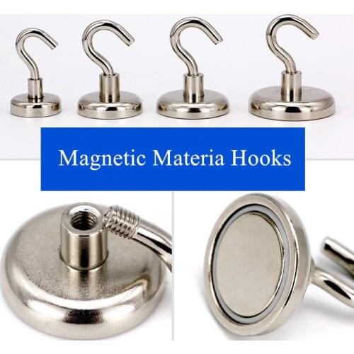 1PC Neodymium N52 Magnet Vertical Pull-force 3KG 4KG 6KG Hook Earth Magnet Multifunction Fridge Sticker Hooks Magnetic Base