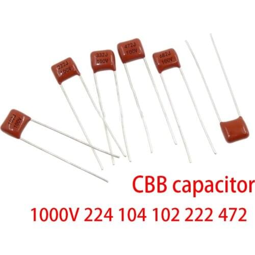 10pcs 1000V 224 104 102 222 472 1KV CBB capacitor 2.2NF 4.7NF 0.1UF 100NF 0.22UF 220NF 0.001UF 1NF 1000PF 102J 472J 104J 224J