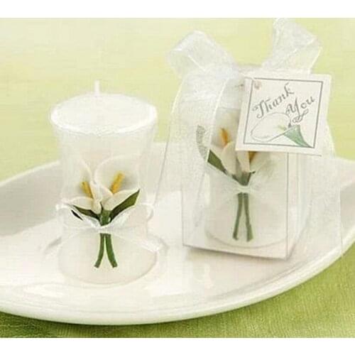10pcs Flower Lily Candle For Wedding Baby Shower Birthday Souvenirs Gifts Favor Packaged with Box Ribbon