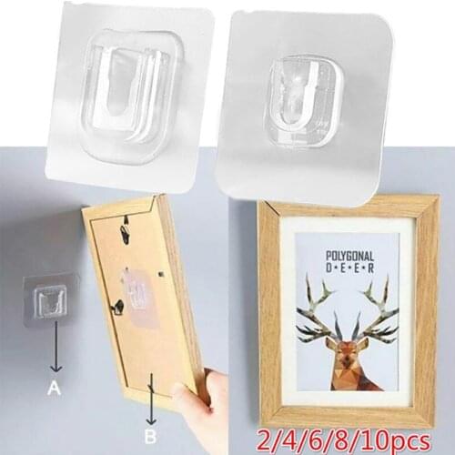 2/4/6/8/10 PCS Double-Sided Adhesive Wall Hooks Hanger Transparent Suction Cup Hook For Kitchen Bathroom