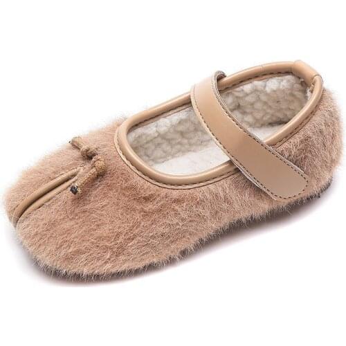 2021 Girls Baby Peas Shoes Winter Shoes Kids Winter Split-toe Shoes Warm Fashion Flats Hot Non-slip 21-30 All-match with Cotton