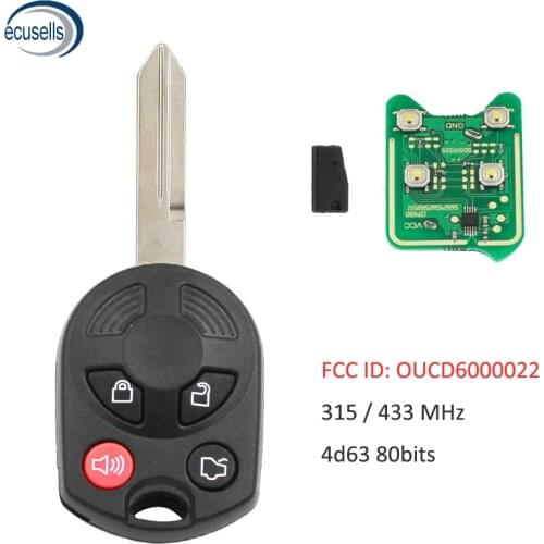 4 Button Smart Remote Key 315mhz/433mhz for Ford with 4D63 80bits Chip FCCI : OUCD6000022