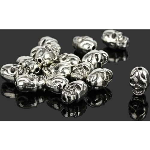 50Pcs Trendy DIY Beads 8x11mm Tibetan Silver Skull Charms Fit Bracelets Necklaces Andora Charms For Women Men Accessories