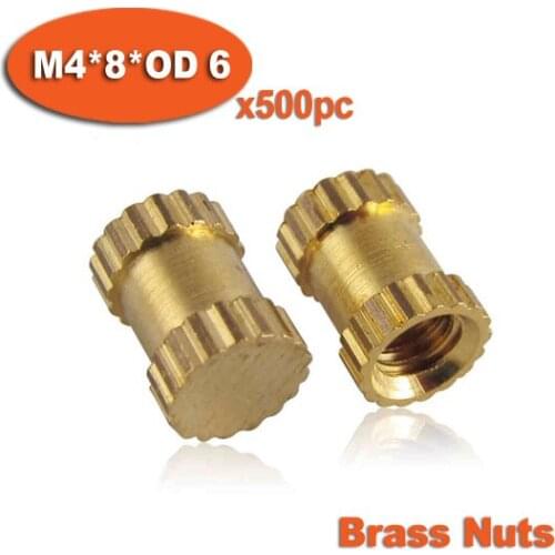 500pcs M4 x 8mm x OD 6mm Injection Molding Brass Knurled Thread Inserts Nuts