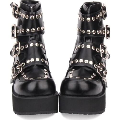 Angelic imprint New Arrival PU Leather Round Toe Punk style Platform Booties Ankle Boots Lolita Shoes Size 35-46 7003