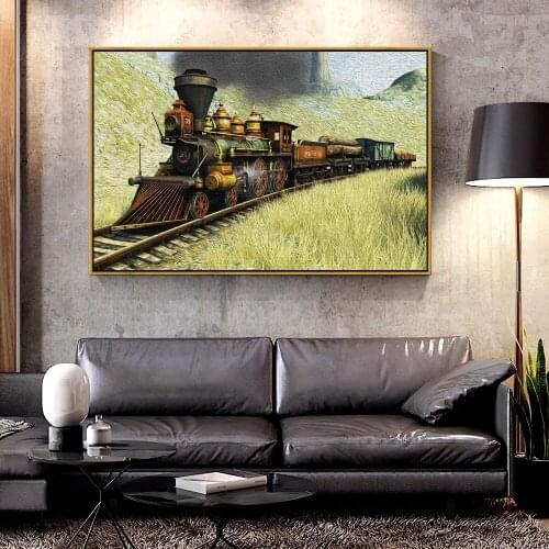 Artcozy Oil Canvas Painting steam train For Home Decoration Wall Art