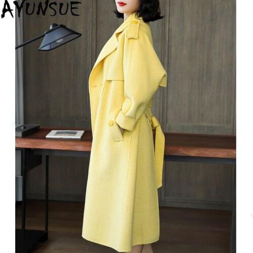 AYUNSUE 100% Wool Coat Female Jacket Autumn Winter Jacket Women Double Side Plaid Woolen Coats Korean Overcoat Abrigo Mujer MY