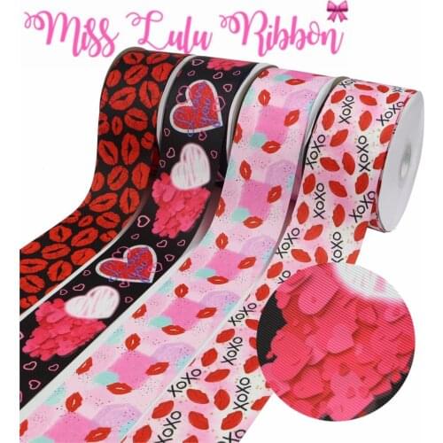 16mm-75mm Happey Valentines Day Sweet Red Lips Printed Grosgrain/Foe Ribbon Heart DIY Hair Bowknots 50yards/roll