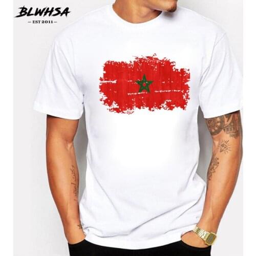 BLWHSA XS-XXL Morocco Flag Nostalgic Style O-neck Casual T-shirt Male Short Sleeve Mens T Shirt Hot Tops Morocco Tee