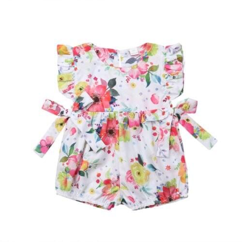 Newborn Baby Girl Casual Flower Ruffle Sleeveless Bodysuit Jumpsuit Outfits Sunsuit Size 0-18M