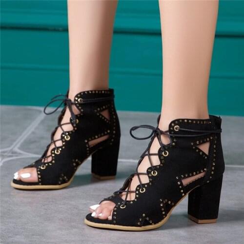 Block Heels Sandals for Women High Heels Shoes Lace up Womens Sandles Open Toe Ladies Summer Ankle Boots Plus Size 44 45 46