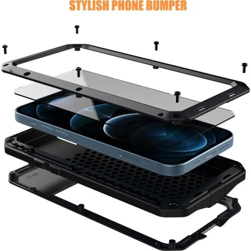 Tempered Glass Metal Case For iPhone 12 11 XR 8 7Plus SE 2020 Shockproof Armor Silicone Cover For iPhone 12 Pro 11Pro Max XS MAX