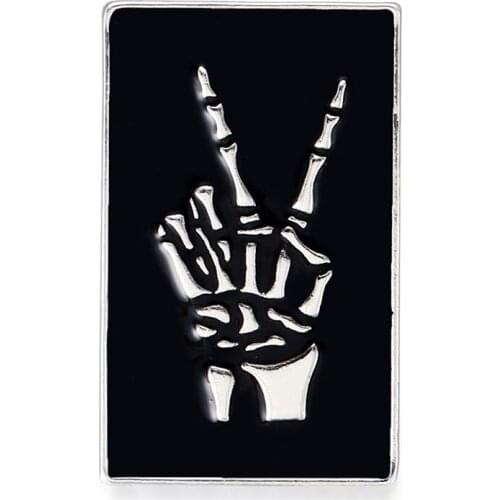 Skeleton Hand Pin Black Enamel Peace Sign Brooch Square Badge Goth Gothic Halloween Jewelry Medical Jewellery Wholesale