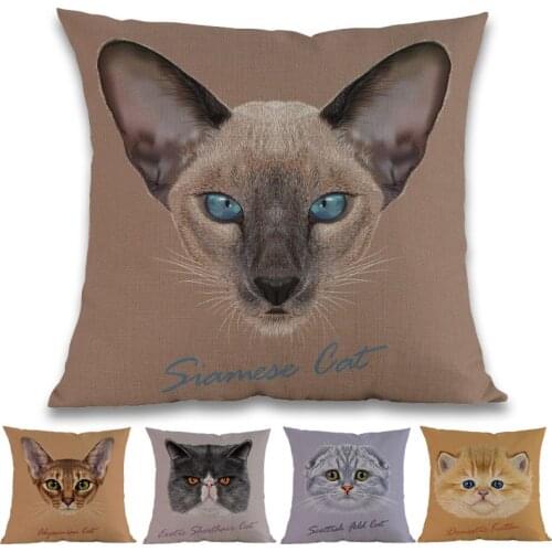 Pure Color Background World Famous Cat Head Siamese Scottish Fold Pillow Case Home Pet Shop Sofa Decoration Cushion Cover