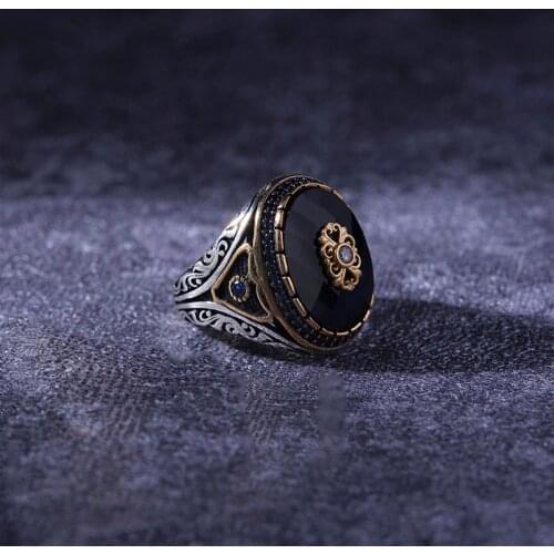 Zircon 925 Sterling Silver Engraved Special Craftmanship Traditional Handmade Turkish Signet Ring Jewelry Gift for Women Men