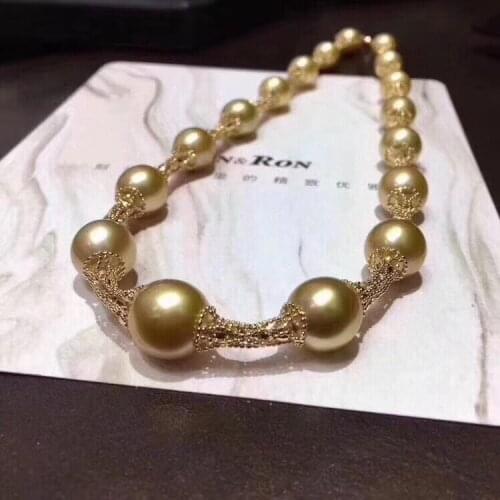 D303 Fine Jewelry Natural Fresh Water 10-13mm Golden Pearls Necklaces for Women Fine Pearls Necklaces