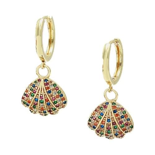 European Jewellery Sea Wind Pave Zircon Colorful Shell Dangle Earring for Women 2021