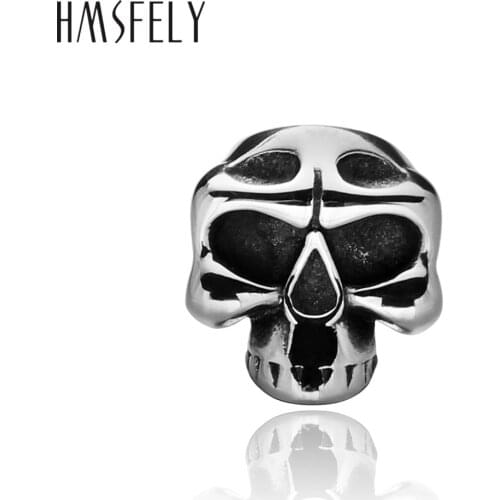 HMSFELY Stainless Steel Big Eye Skull Beads Accessories For DIY Leather Bracelet Jewelry Making 6mm Hole Size Bead Wholsale