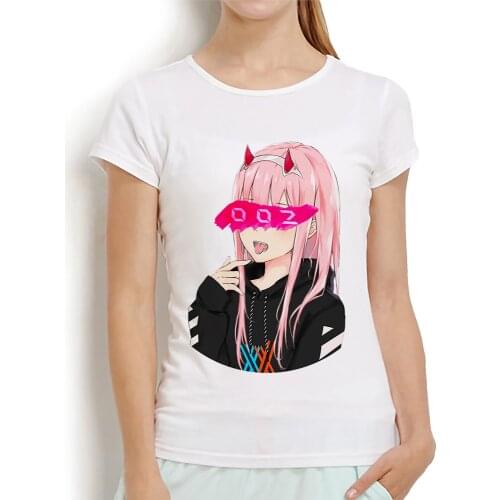 Kawaii zero two 002 funny anime tshirt women White Casual short sleeve T Shirt femme manga DARLING in the FRANXX streetwear Tee
