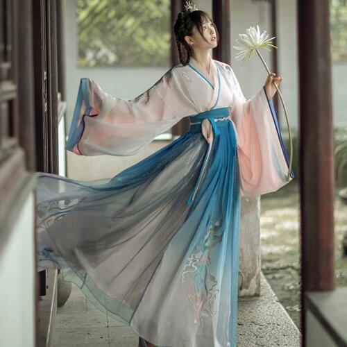 Chinese Traditional Embroidery Hanfu Costume Women Dance Clothing Cosplay Dress Stage Dancewear