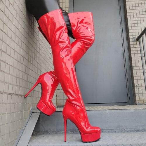 LAIGZEM Women Over Knee Boots Round Toe Platform Zip Up Sexy Female Frauen Stiefel lLadies Shoes Woman Large Size 40 42 45 52