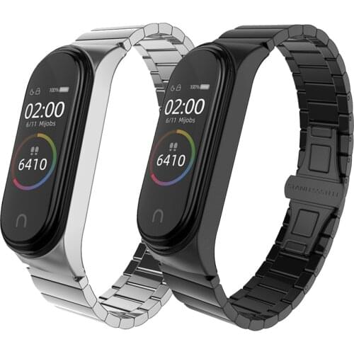 Mi Band 4 3 Wrist Strap Metal Stainless Steel Universal For Xiaomi Mi Band 3/4 Strap Bracelet Miband 4 Wristbands Bamboo Design