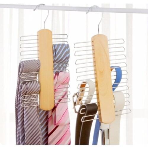 Multifunction Tie Hanger Scarfs Belts Rack Organiser Space Saving 20 Bar Wooden Tie Storage Shelf Long Socks Storage Drying Rack