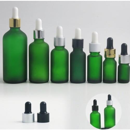 12 x Refillable Travel 100ml 50ml 30ml 20ml 15ml 10ml 5ml Frost green glass essential oil dropper bottle glass Piepette Dropper